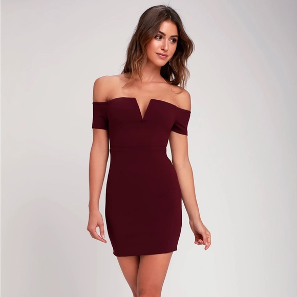 NWT LULUS Cheers to This Burgundy Off-the-Shoulder Bodycon Dress size L - Picture 5 of 5